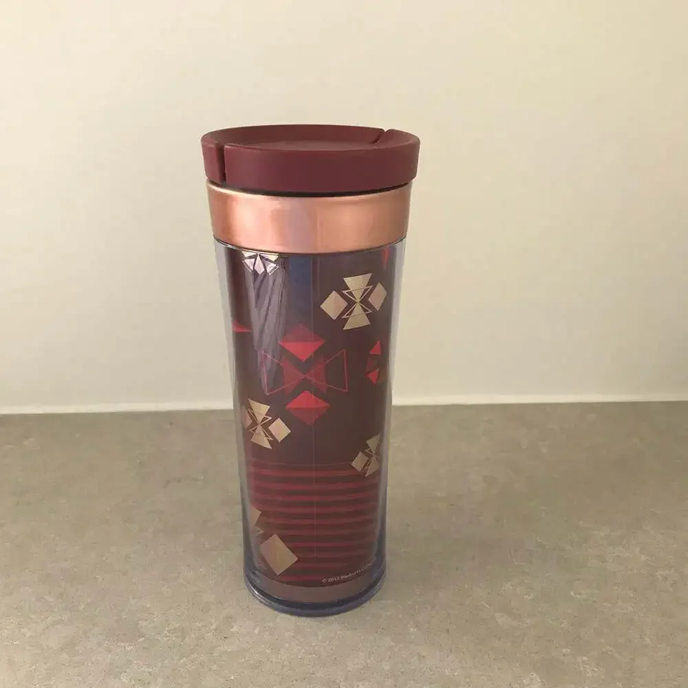 Starbucks Bella Rose Gold Red Geo Design Holiday Tumbler And Lid 2013 12 Oz